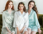 Silk Bridesmaid Robes, Gift for Bridesmaid, Satin Lace Robes, Bridesmaid Gifts, Bridal Robes, Bridal Party Robes, Navy Wedding