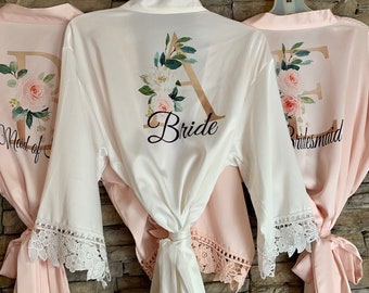 Set of 8 Customized Bridesmaid Robes, Bridesmaid Gift, Satin Bridesmaids Robes, Floral Bridesmaid Robe, Bride Robe