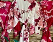 SALE Slate Blue Bridesmaid Robes - Floral Silk Robes - Getting Ready Robes-Bridal Party-Kimono Robes- Bridesmaid Gift- Gift for Bridesmaid