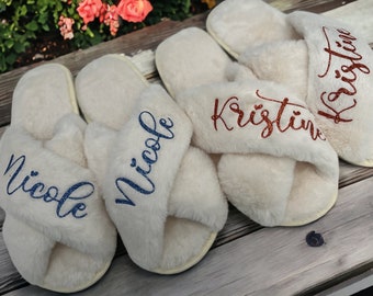 Custom GIFT for Her, Personalized Gift for Her, Custom Slippers, Personalized Fluffy Slippers, Christmas Gift for Her