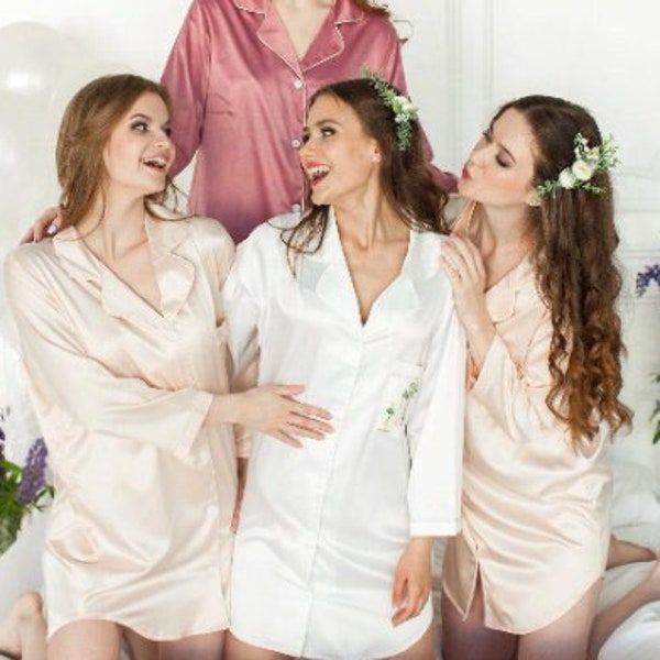 SALE! Bridesmaid Pajamas Long Sleeve, Personalized Sleep Shirt, Bridesmaid Gift, Bridesmaid Button Down Shirts