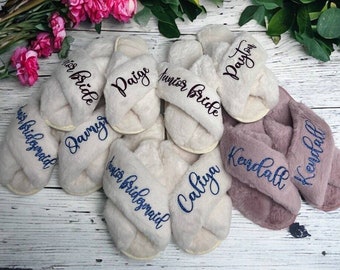 Personalized Bride Bridesmaid Slippers, Bridesmaid Gifts Bridal Shower Wedding Shoes, Custom Gifts for Her, Bachelorette Party Slippers