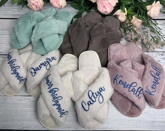 Custom Fluffy Bridesmaid Slipper, Bachelorette Party Gifts, Bride Slipper, Bridesmaid Gifts, Custom Slippers, Gifts for Her, Fluffy Slippers