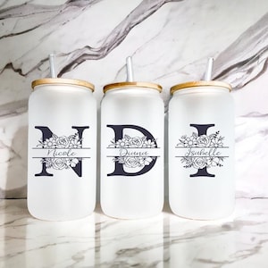 Bridesmaid Proposal, Customized Glass Tumbler, Bridesmaid Gift Glass Tumbler, Bamboo Lid Coffee Cup, Bridal Party Gift Gift