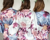 Slate Blue Bridesmaid Robes -Floral Silk Robes -Getting Ready Robes -Bridal Party -Kimono Robes- Bridesmaid Gift- Gift for Bridesmaid