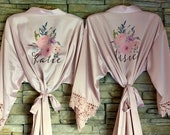 Personalized Bridesmaid Robes, Silk Robes, Floral Bridesmaid Robe, Bridal Robes Set, Bridesmaid Proposal, Bridesmaid Gift, Bride Robe