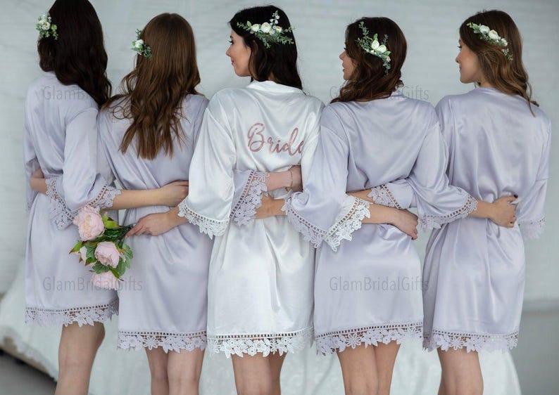 Bridesmaid Robes Set of 4,5,6,7,8,9,10,11,12,13,14,15, Silk Bridesmaid Robes, Bridesmaid Gift, Bridal Robes, Wedding Robes, Lace Satin Robes zdjęcie 6