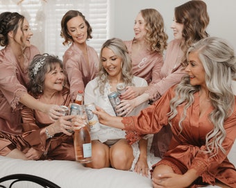 Robes For Bridesmaids, Personalized Bridesmaid Gifts, Getting Ready Lace Robe, Bride Gown, Custom Robes, Wedding Morning Bridesmaid Outfits
