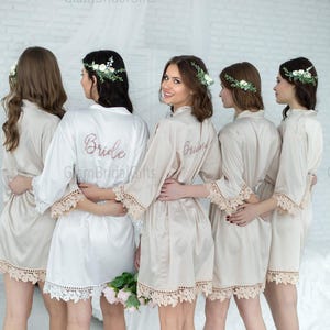 Bridesmaid Robes Set of 4,5,6,7,8,9,10,11,12,13,14,15, Silk Bridesmaid Robes, Bridesmaid Gift, Bridal Robes, Wedding Robes, Lace Satin Robes zdjęcie 11