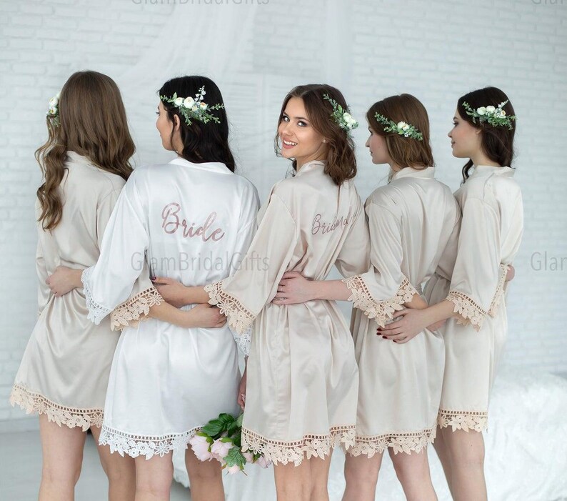 Bridesmaid Robes Set of 4,5,6,7,8,9,10,11,12,13,14,15, Silk Bridesmaid Robes, Bridesmaid Gift, Bridal Robes, Wedding Robes, Lace Satin Robes zdjęcie 11