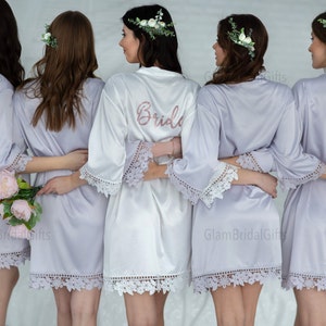Lilac Robes, Gift for Bridesmaid, Soft Satin Lace Robes, Bridesmaid Gifts, Bridal Party Robes, Lavender Wedding