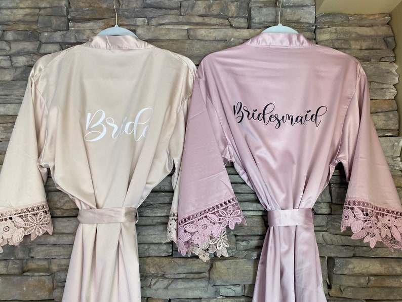 Dusty Blue Robes Personalized Bridesmaid Gift Lace Trim Etsy