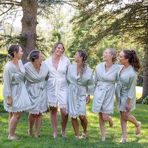 Bridesmaid Robes Set of 4,5,6,7,8,9,10,11,12,13,14,15, Silk Bridesmaid Robes, Bridesmaid Gift, Bridal Robes, Wedding Robes, Lace Satin Robes image 9