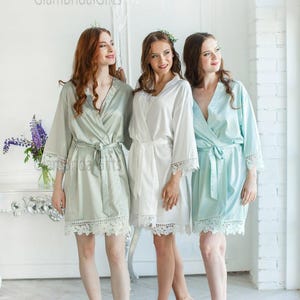 Bridesmaid Robes Set of 4,5,6,7,8,9,10,11,12,13,14,15, Silk Bridesmaid Robes, Bridesmaid Gift, Bridal Robes, Wedding Robes, Lace Satin Robes zdjęcie 13