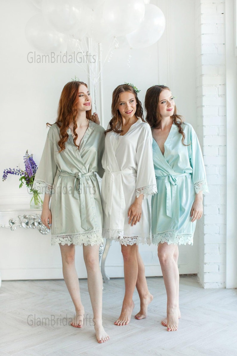 Bridesmaid Robes Set of 4,5,6,7,8,9,10,11,12,13,14,15, Silk Bridesmaid Robes, Bridesmaid Gift, Bridal Robes, Wedding Robes, Lace Satin Robes zdjęcie 13