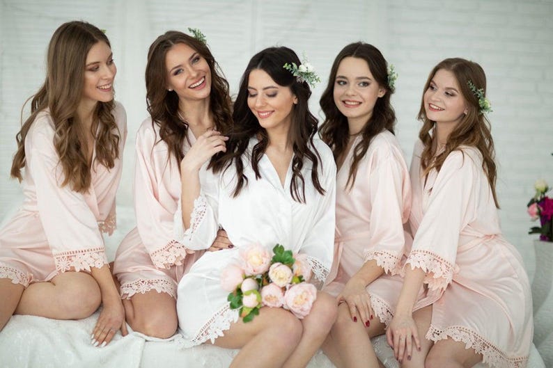 Bridesmaid Robes Set of 4,5,6,7,8,9,10,11,12,13,14,15, Silk Bridesmaid Robes, Bridesmaid Gift, Bridal Robes, Wedding Robes, Lace Satin Robes zdjęcie 18
