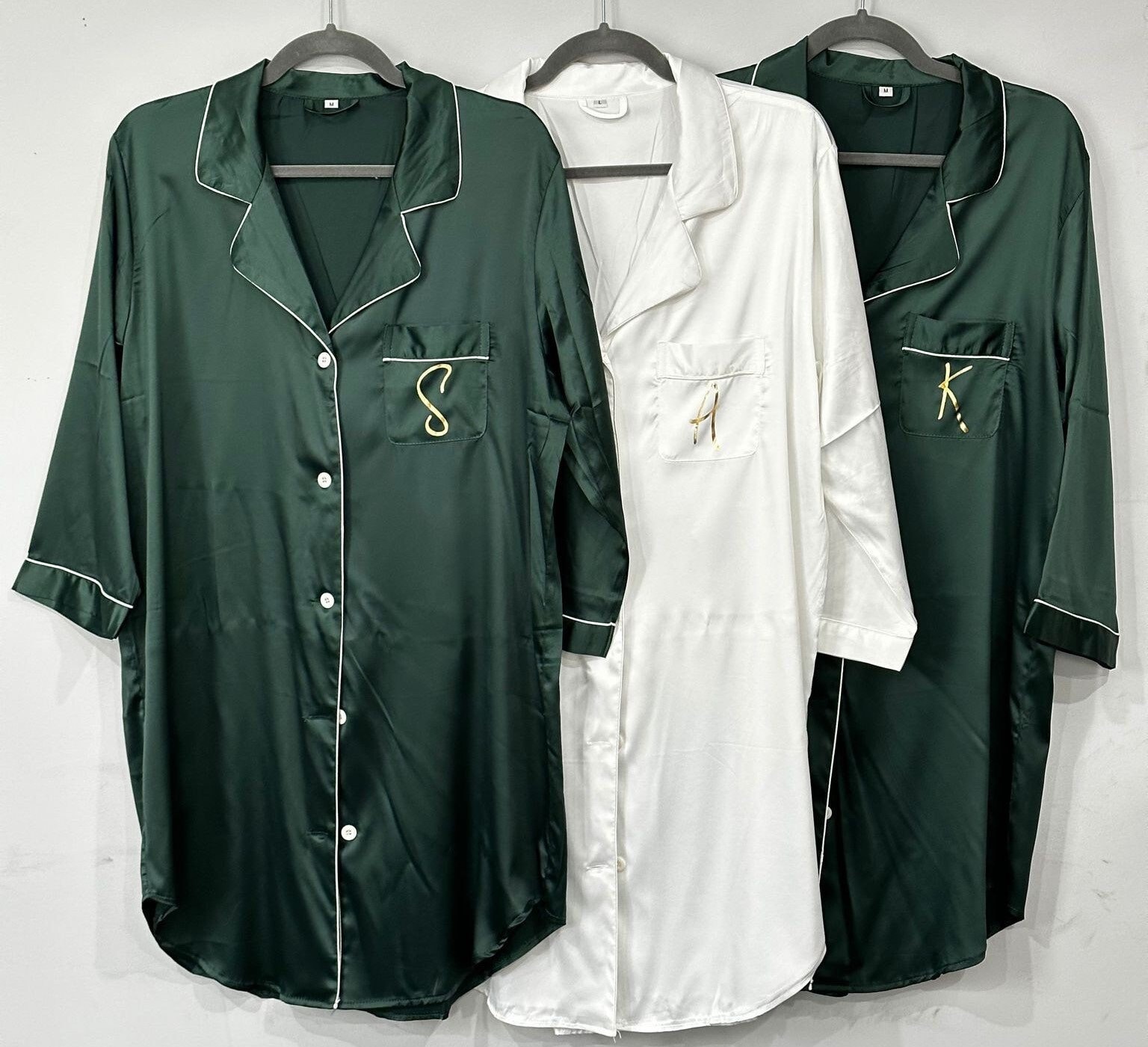 Bridesmaid Pajamas, Bridesmaid Gift, Bridal Satin Shirts, Bridesmaid PJs, Pajamas, Bridal PJS, Bridesmaid Gift, Forest Green