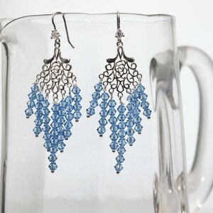 Aquamarine Crystal Chandelier Long Earrings -March Birthstone Earrings -Aquamarine Earrings -Silver Earrings - Chandelier Earrings -UKshop