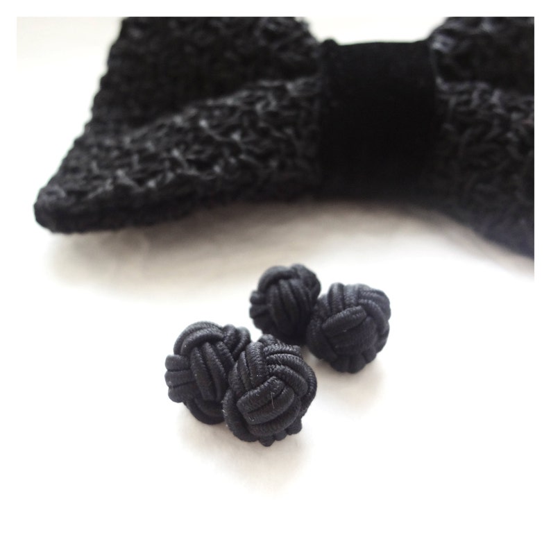 Velvet ribbon Knitted BowTie Tunisian Crochet Men/'s Black Bow Tie Black Bow Tie Set Tie Clip Cord Macrame Cufflinks