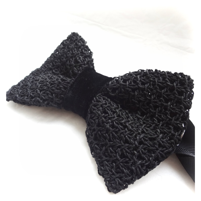 Velvet ribbon Knitted BowTie Tunisian Crochet Men/'s Black Bow Tie Black Bow Tie Set Tie Clip Cord Macrame Cufflinks