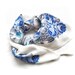 Blue Roses Folk Floral Shawl, New Pavlovo Posad Ethnic Russian Wool Babushka Scarf, Crochet Lace Border Cream Floral Boho Scarf With Tassels