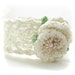 Crochet White Rose Bracelet With Beads, Knitted Bracelet, Crocheted Bracelet, Tunisian Crochet Bracelet