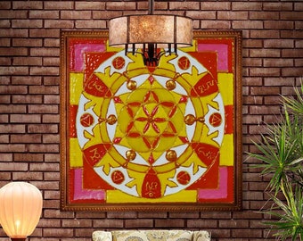 Kleine Solarplexuschakra Yantra: Energiebild, Chakren Wandkunst auf Leinwand handgemalt für Meditation, Yoga Wanddekoration. Personalisiert