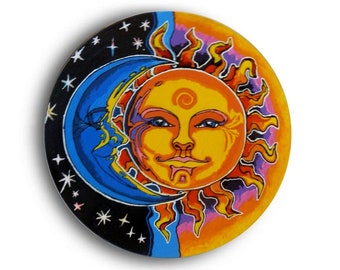 Sonne & Mond  Wandkunst, große Mandala auf Leinwand handgemalt, ein Symbol für harmonische Partnerschaft. Einzigartige Geschenk von MariRich