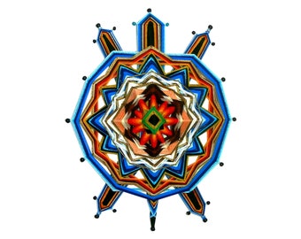 Schildkröte Mandala, Geometrische Wandbehänge aus Garn. Ojo De Dios 3d bunte spirituelle Art. Geschenk von Art Heil Studio MariRich. Unikat