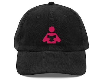 Book Lover Embroidered Corduroy Cap, Library Reading Hat