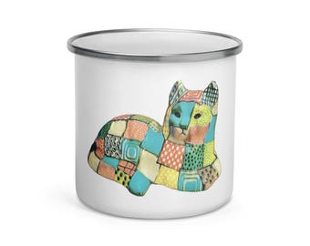 Stevie the Cat Enamel Camping Mug, Cat Lover Gift