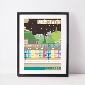 Print &#39;Aberystwyth yn y Nos&#39; (A3/A4/A5)  //  &#39;Aberystwyth at Night&#39; Print - Wales, Welsh, Cymraeg.