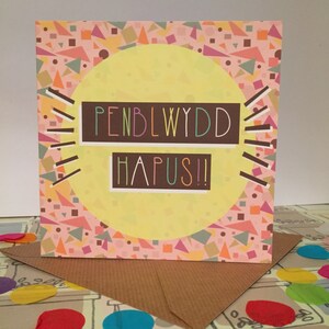 Carden 'Penblwydd Hapus !' (Pinc Golau) - Carte de voeux galloise « Joyeux anniversaire » (Pêche)