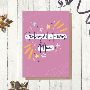 Carden '¡Penblwydd Hapus, mamá!' (A6) // Tarjeta galesa 'Feliz cumpleaños, mamá' (A6) -- Cymraeg, galés.