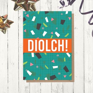 Carden 'Diolch' Spec Lliwgar! A6 (Gwyrdd-las) - Carte de remerciement galloise Colorful Speck A6 (Sarcelle)