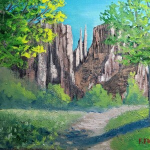 Original Framed impressionistic oil painting of Desert Mountain range