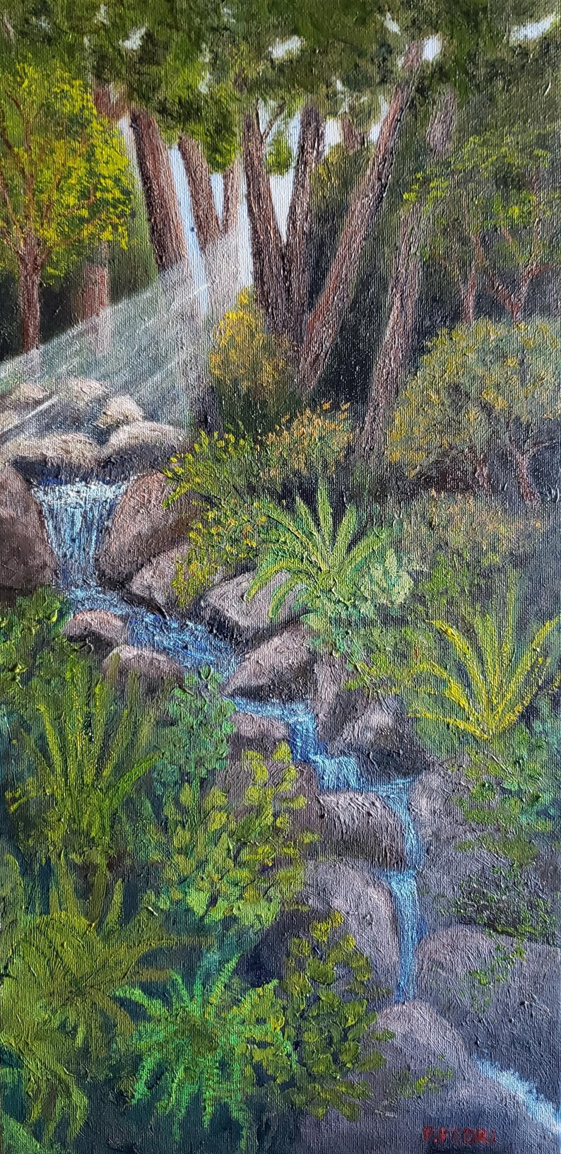 The Waterfall" Original Oil Painting of California Forest Waterfall ...