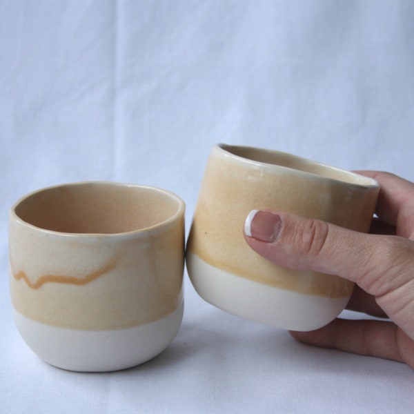 Orange Yellow Ceramic Cup, 175 ml Mug, Tumbler, no handle, handmade pottery for tea or coffee