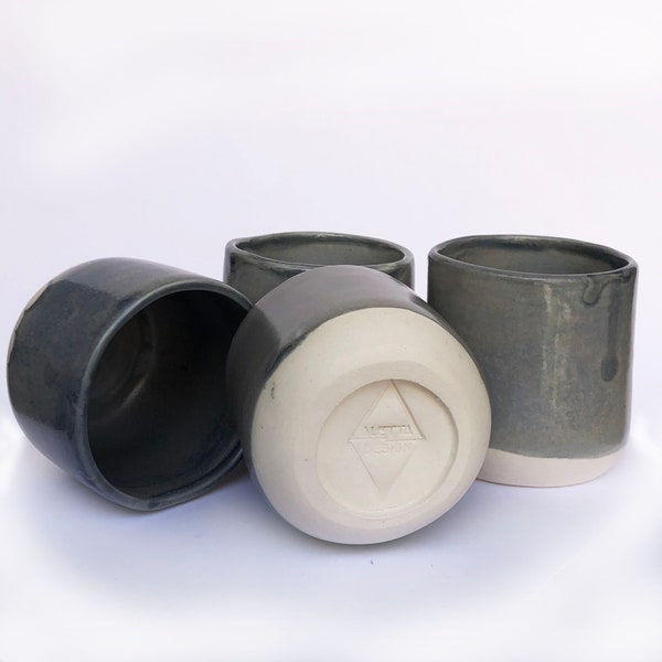 Grey Ceramic Cup, 175 ml Mug, Tumbler, no handle, handmade pottery for tea or coffee