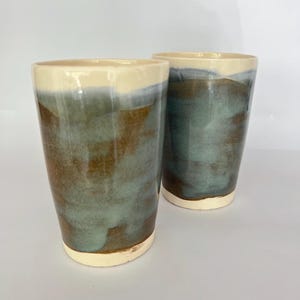 handmade ceramic tumbler set, blue green brown glazed stoneware cups, modern minimalist mug 500ml