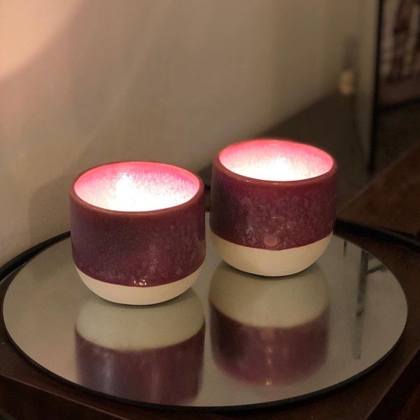 purple red Ceramic Cup, tea light, candle light, candleholder, 175 ml Mug, Tumbler, no handle, handmade pottery for tea