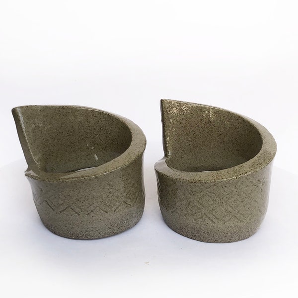 Pair of Candle holders, Ceramics, asymmetrical, Stone Grey, Outside Pattern