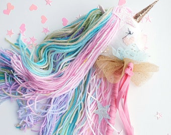 Rainbow Unicorn Hobby Horse Wand-  Party Prop