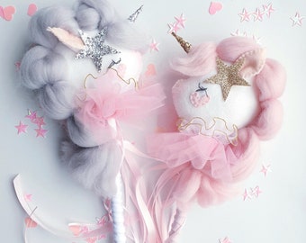 Felt Unicorn Wand: Nursery Decor, Party Prop (16 inch)
