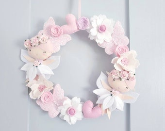 Felt Fairy Wreath: Floral Nursery Decor, Kids Room Wall Art