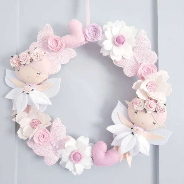 Fairy flower wreath - Fairy Wreath - Felt Wreath- Nursery Decor- Kids Room Decor- Nursery Wall Decor