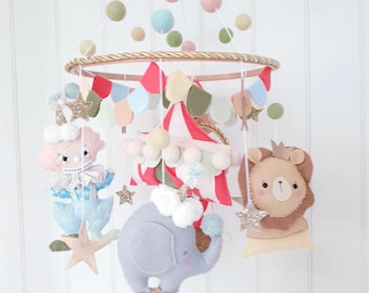 Circus Nursery Mobile: Wool Felt Baby Cot Mobile