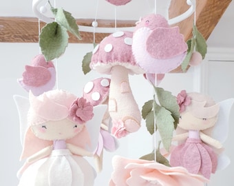 Fairy Toadstool Baby Mobile: Handmade Wool Felt Nursery Decor