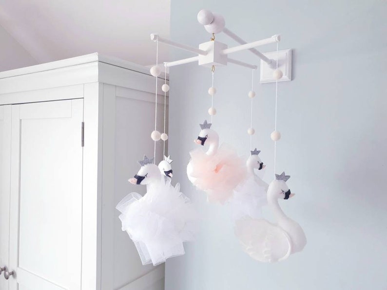 Swan Baby Mobile Swan Nursery Crib Mobile Cot Mobile Etsy UK