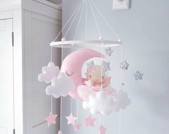 Felt Fairy Moon Mobile - Nursery Mobile